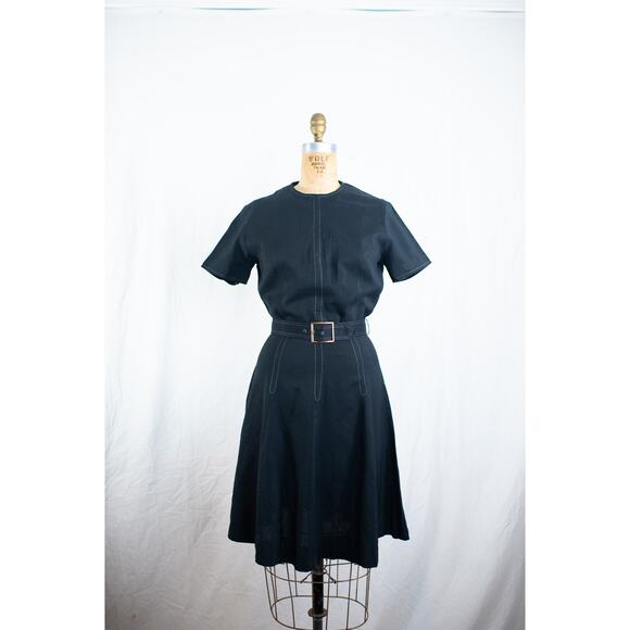Vintage 60s Black Rayon Blend Mini Dress, Classic A-Line Retro Rockabilly, Small - Picture 1 of 13